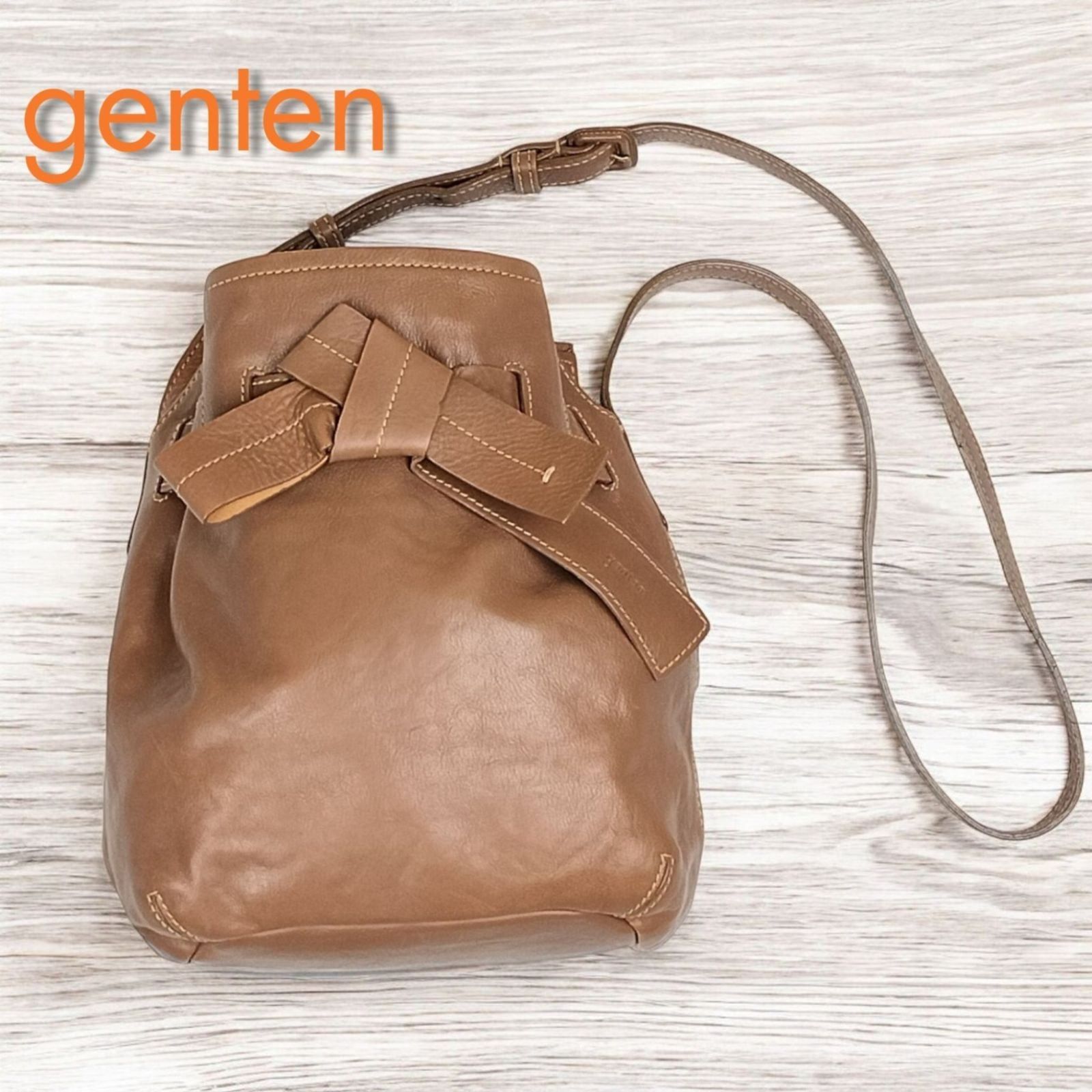 genten ゲンテン 巾着 リボン ショルダーバッグ サッシュ さりげない愛らしさ✨】 genten ゲンテン サッシュ 巾着ショルダー