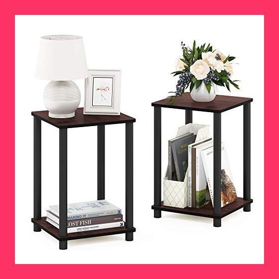 【スタッフおすすめ！】フリノ (Furinno) サイドテーブル エンドテーブル ダークチェリー/ブラック 2台セット 幅34*奥行34*高さ50cm 【日本正規輸入品】