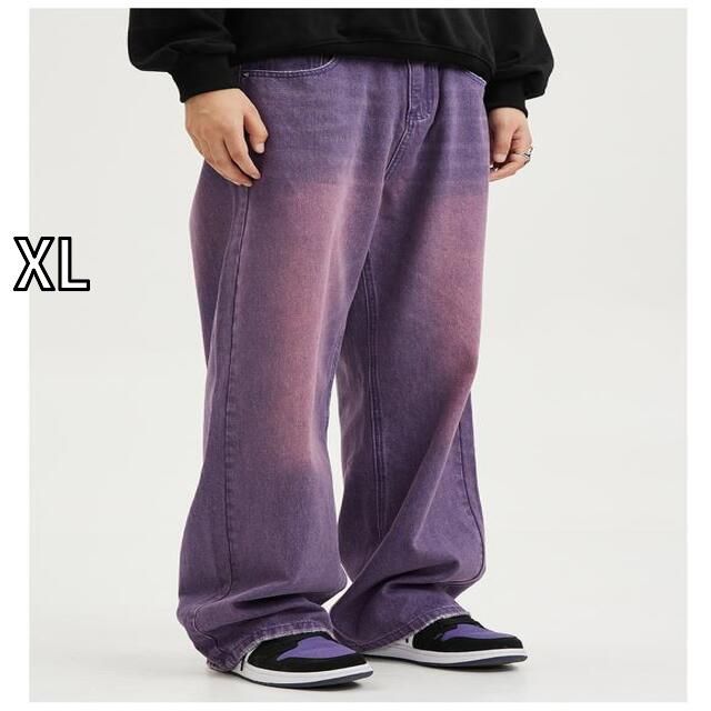 [XL]春 コーデ メンズ 用 服 シンプル ファッション オシャレ 大人 かっこいい 大きいサイズ ストリート 紳士服  韓国スタイル ストレート パープル ワイド レッグ ミッドウエスト バギー ジー