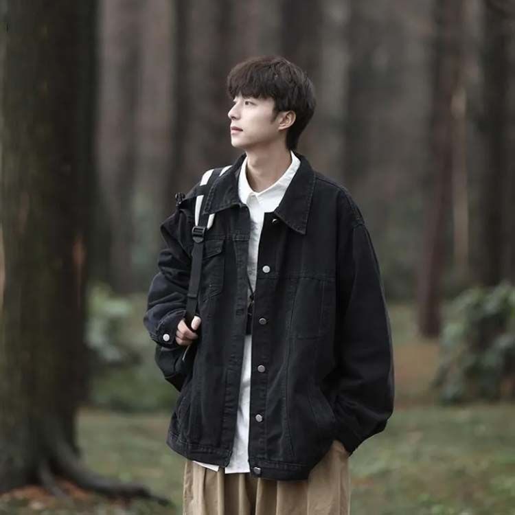 デニムジャケット Gジャン メンズ 春秋 長袖 アウター カジュアル ゆったり ロゴ プリント グラデーション 大きいサイズ ブラック ブルー デニムジャケット Gジャン メンズ 春服 ジャケット ジージャン 紳士服