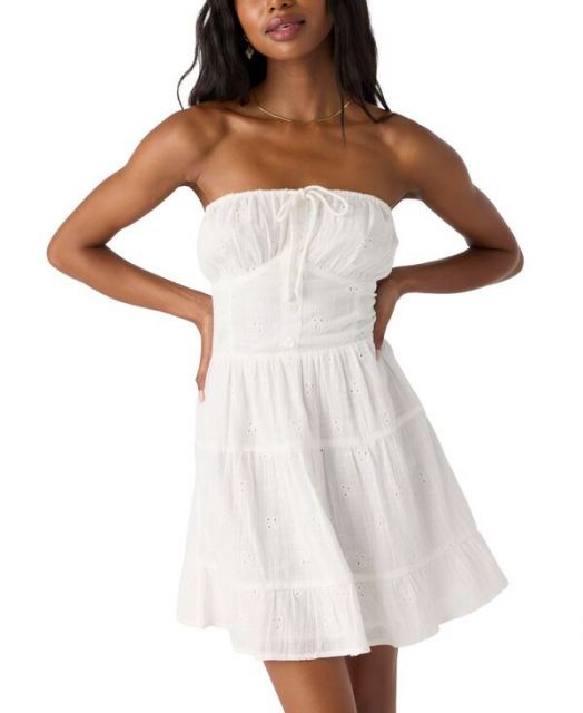 【送料無料】 オニール レディース ワンピース トップス Juniors' Naya Cotton Eyelet Strapless Mini Dress White