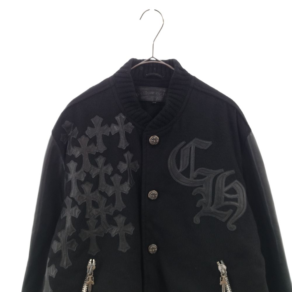 CHROME HEARTS クロムハーツ LETTERMAN JACKET クロスパッチ レターマンジャケット スタジャン JVPタグ ブラック