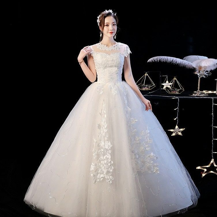 ライトウェディングドレス フェミニン レース 花嫁 ホワイト エレガント 長い丈 フ ワンピース ガーリー お洒落 人気 SNS映え イ