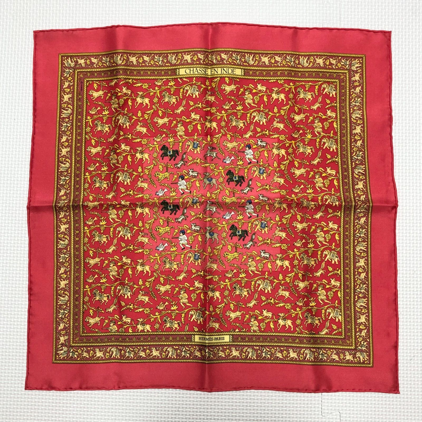 HERMESプチカレシルクシフォン極レア インドの狩猟 □極美品□HERMES エルメス CHASSE EN INDE インドの狩猟 カレ42