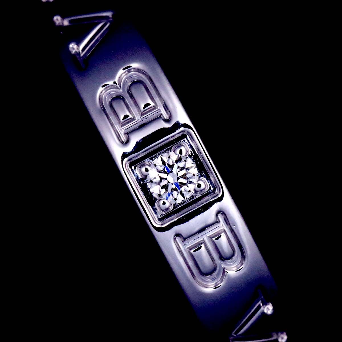 ブルガリ BVLGARI ダブル ロゴ 13.5号 リング ダイヤ 1P K18 WG