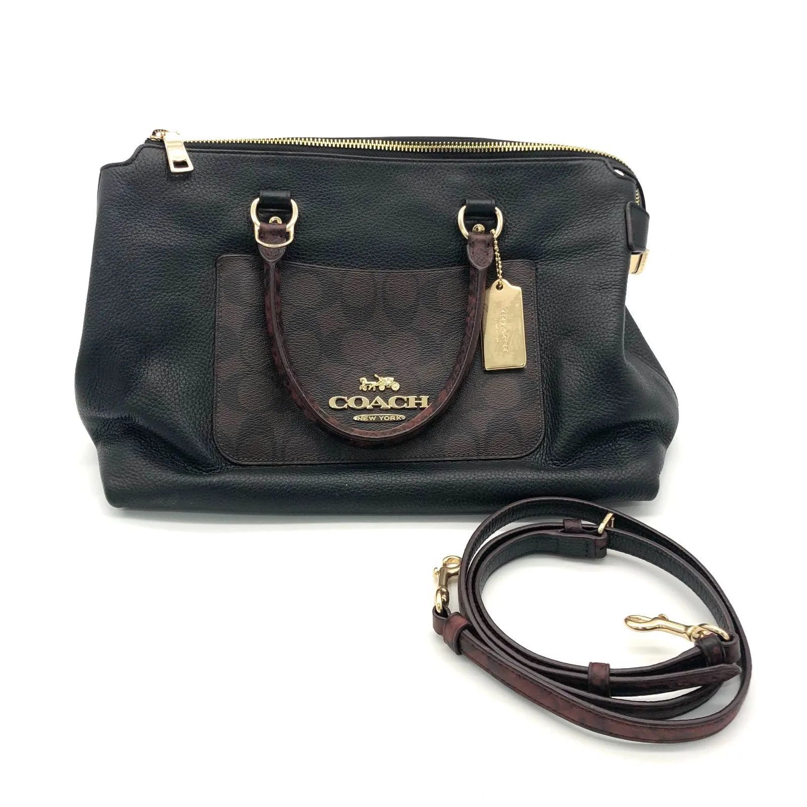 ▽COACH/コーチ エキゾチックエマ 2wayサッチェル レザー ブラック 
