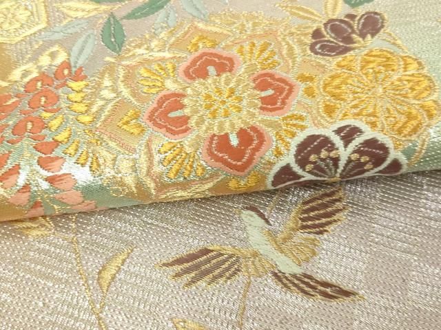 平和屋着物○六通柄袋帯 唐織 名物裂吉祥飛鶴花文