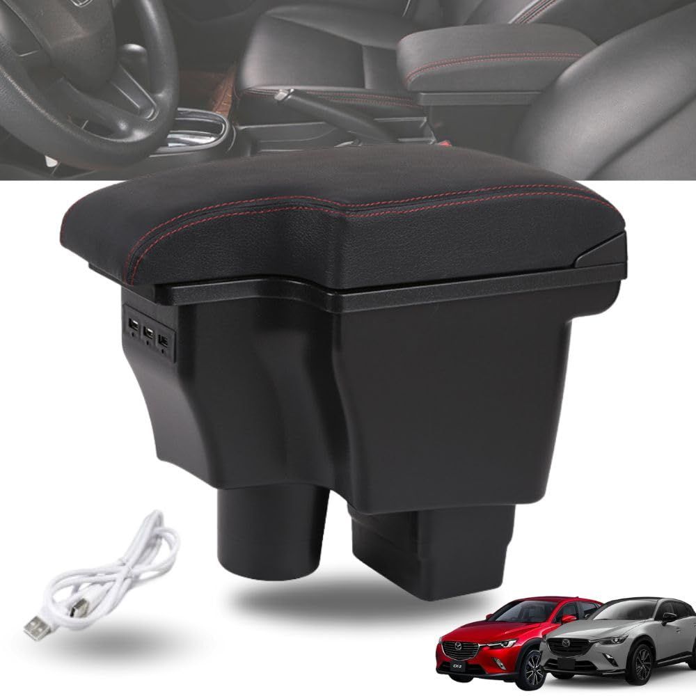 one+lifestyle マツダ CX-3 DK5/デミオ DJ3 DJ5 対応 アームレスト コンソールボックス USBポート付 (レッドライン) [レッドライン]