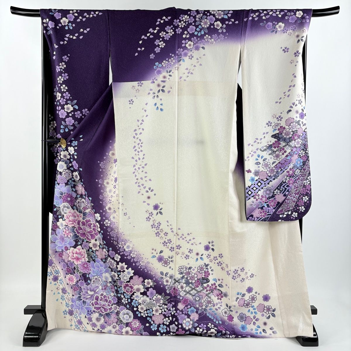 振袖 身丈171.5cm 裄丈68cm L 袷 草花 手鞠 銀通し 銀彩 紫 正絹