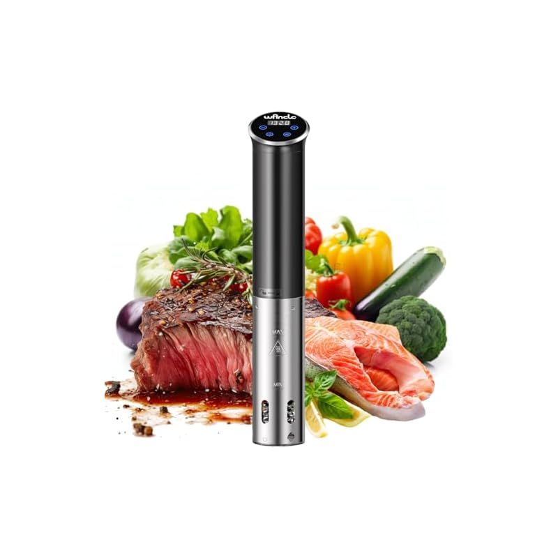 低温調理器 Wancle 真空調理器 1100W Sous Vide IPX7防水 25-90℃温度範囲 ±0.1℃の精密温度制御 のタイマー コンパクトで省スペース 0