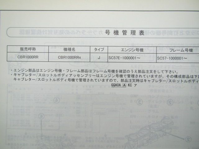CBR1000RR パーツリスト 1版 ホンダ 正規 中古 バイク 整備書 SC57-100