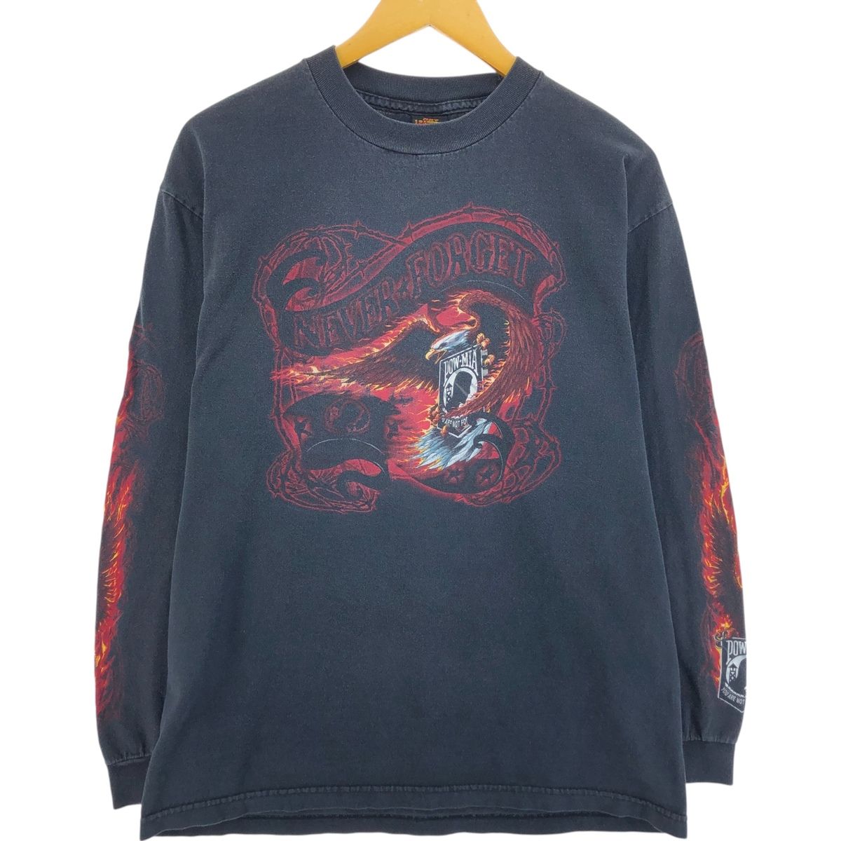 古着 ホットレザーズ HOT LEATHERS 鷲柄 イーグル柄 ファイヤーパターン ロングTシャツ ロンT メンズL相当/eaa521859