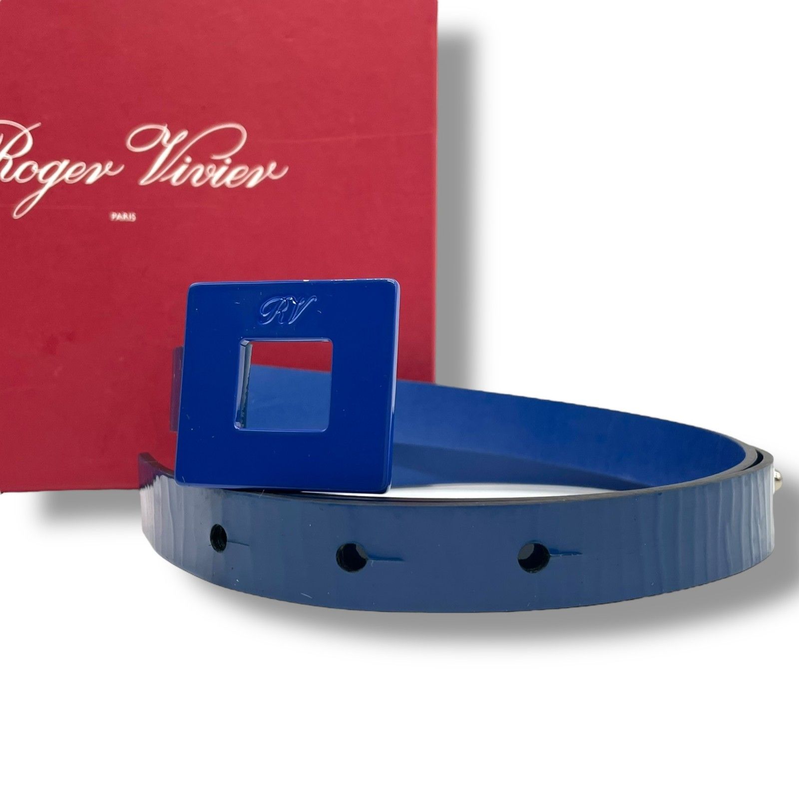 Roger Vivier ロジェヴィヴィエ ベルト パテントレザー ブルー ブラック ブルー金具 き レディース U4