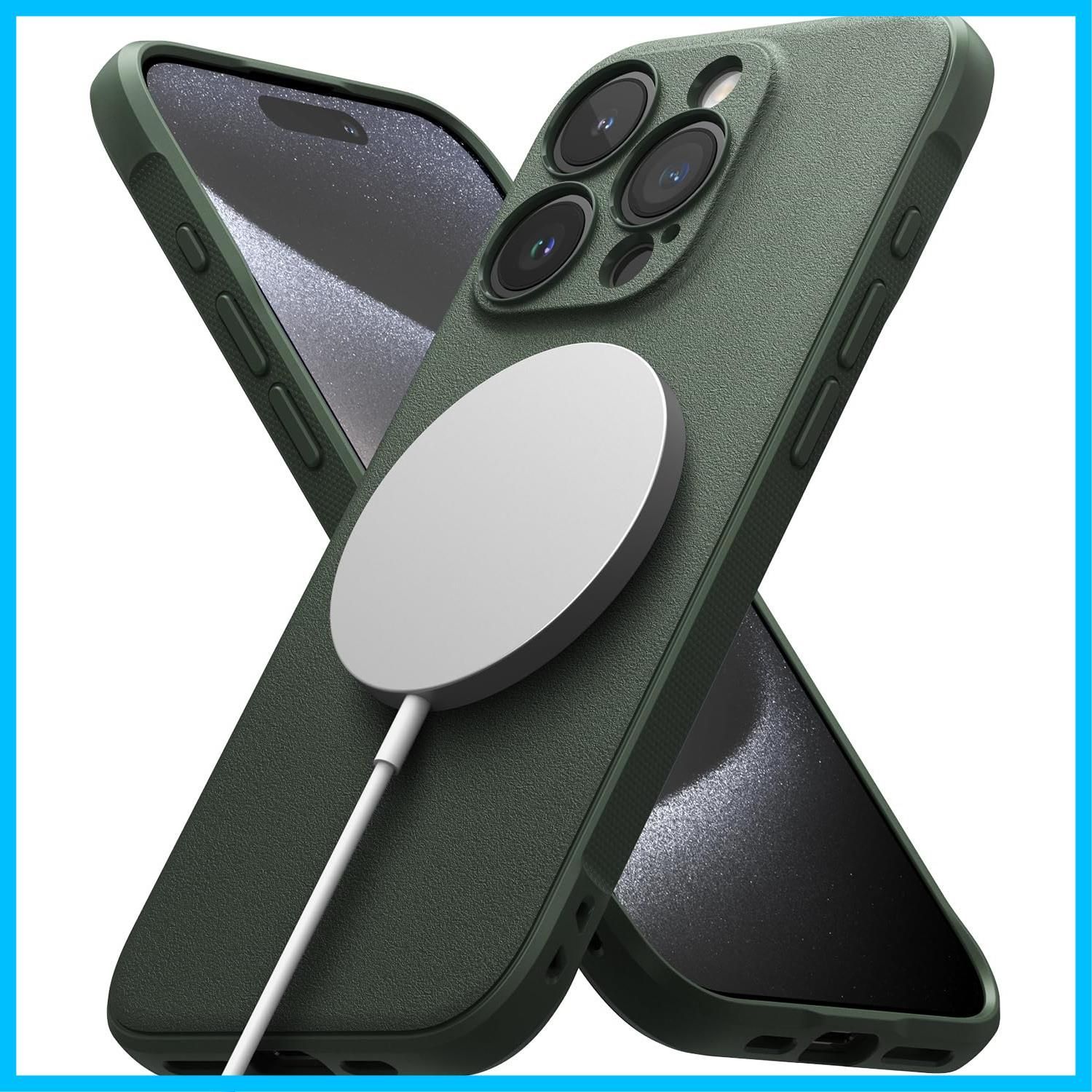【人気商品】【Ringke】iPhone15 Pro ケース ONYX TPU 滑り止め 落下防止 耐衝撃 軽量 マグネット搭載 スマホケース スマホカバー アイフォン15 プロ (ストラップホール付き) - Magnetic Dark Green