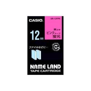 （まとめ）カシオ CASIO 蛍光テープ XR-12FPK 桃に黒文字 12mm
