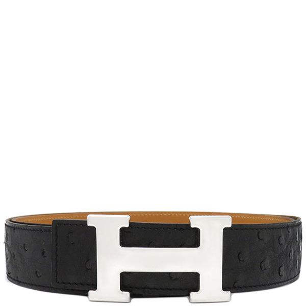 美品 エルメス ベルト コンスタンス Hバックル ギロッシュ 黒 シルバー  