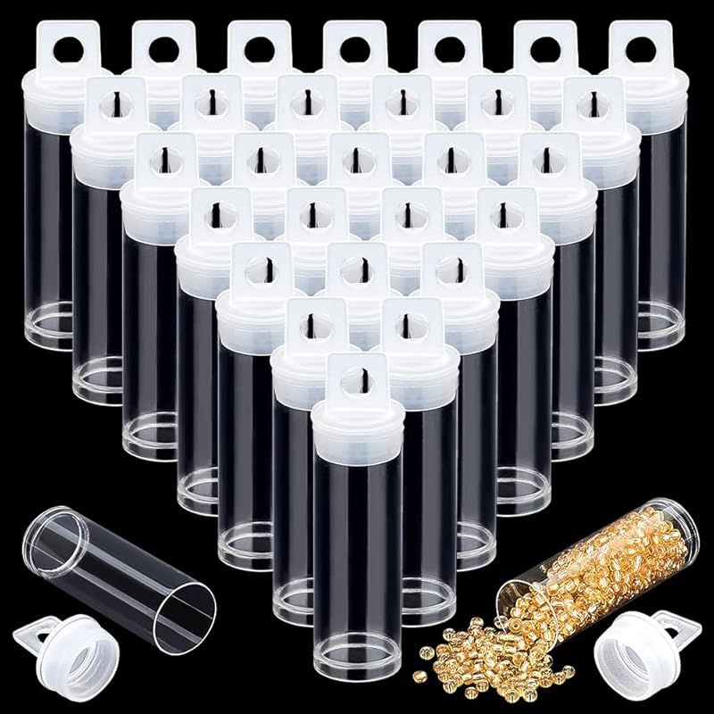 PH PandaHall 30本セット プラスチック ボトル 円柱 透明 ビーズ 保存容器 小分け丸ケース 円筒 小瓶 蓋付き 小物入れ 容器 ビーズ 石、砂、ドライフラワー サンプル保存 10ml 6.8x1.9cm