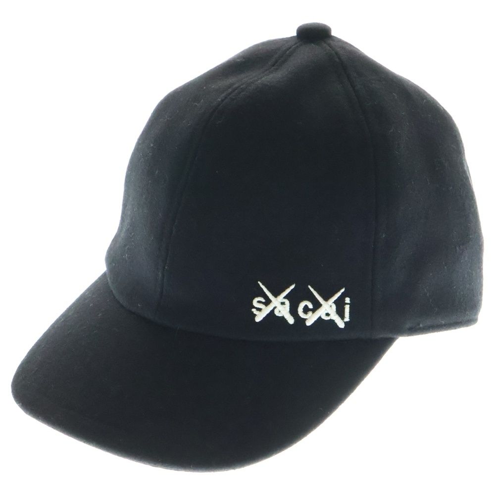 Sacai サカイ ×KAWS MELTON CAP カウズ ロゴ刺繍 メルトンキャップ 帽子 ブラック 21-0289S