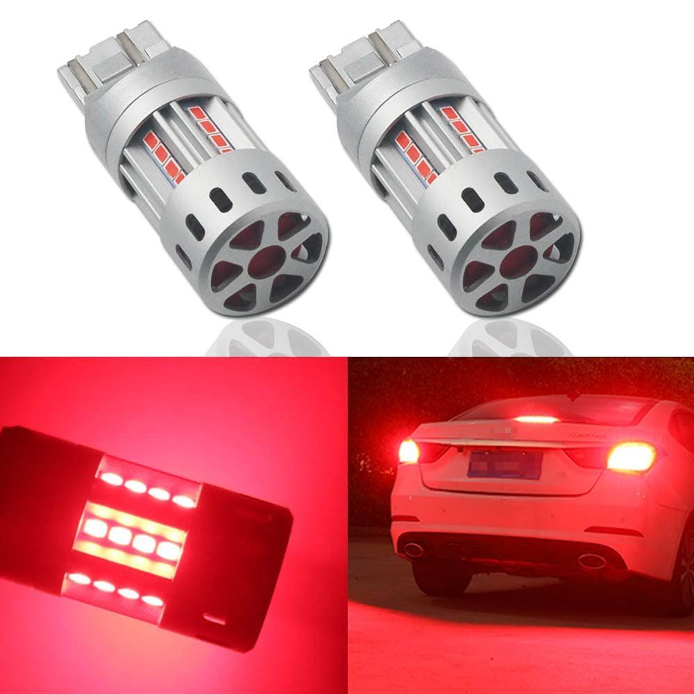 【人気商品】ブレーキランプ 12V-24V CANBUSキャンセラー内蔵 冷却ファン搭載 バルブ レッド 爆光 ダブル 2個入り W21/5W 7443 T20 Eseastar
