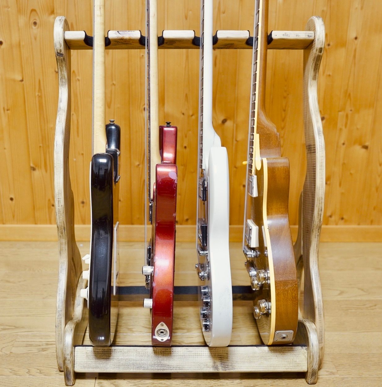 24時間以内に発送】手作り木工 木製ギタースタンド （古材）4本掛け  