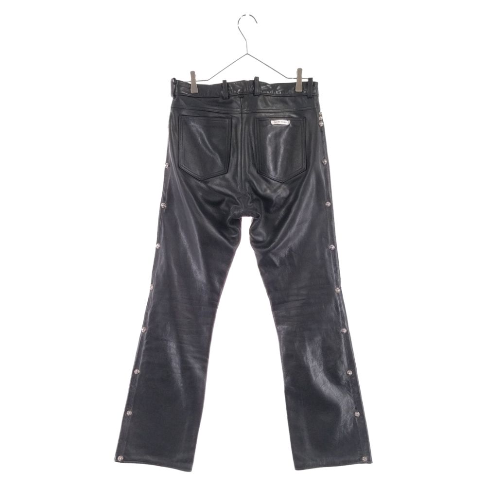 CHROME HEARTS (クロムハーツ) FLRL CRS HRT フローラル ハート CRS LTHR PANTS クロスボール  ボタンフレアニー クロスパッチ レザーロングパンツ ブラック