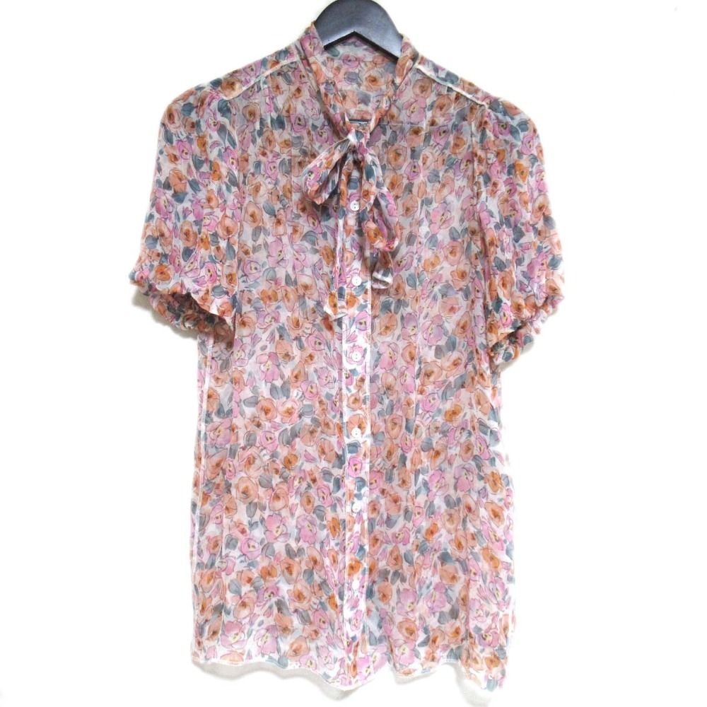 DOLCE&GABBANA 花柄　シアー　ボウタイ　シルク　ブラウス　シャツ 希少 ドルガバ シフォン ブラウス シルク シースルー ボウタイ