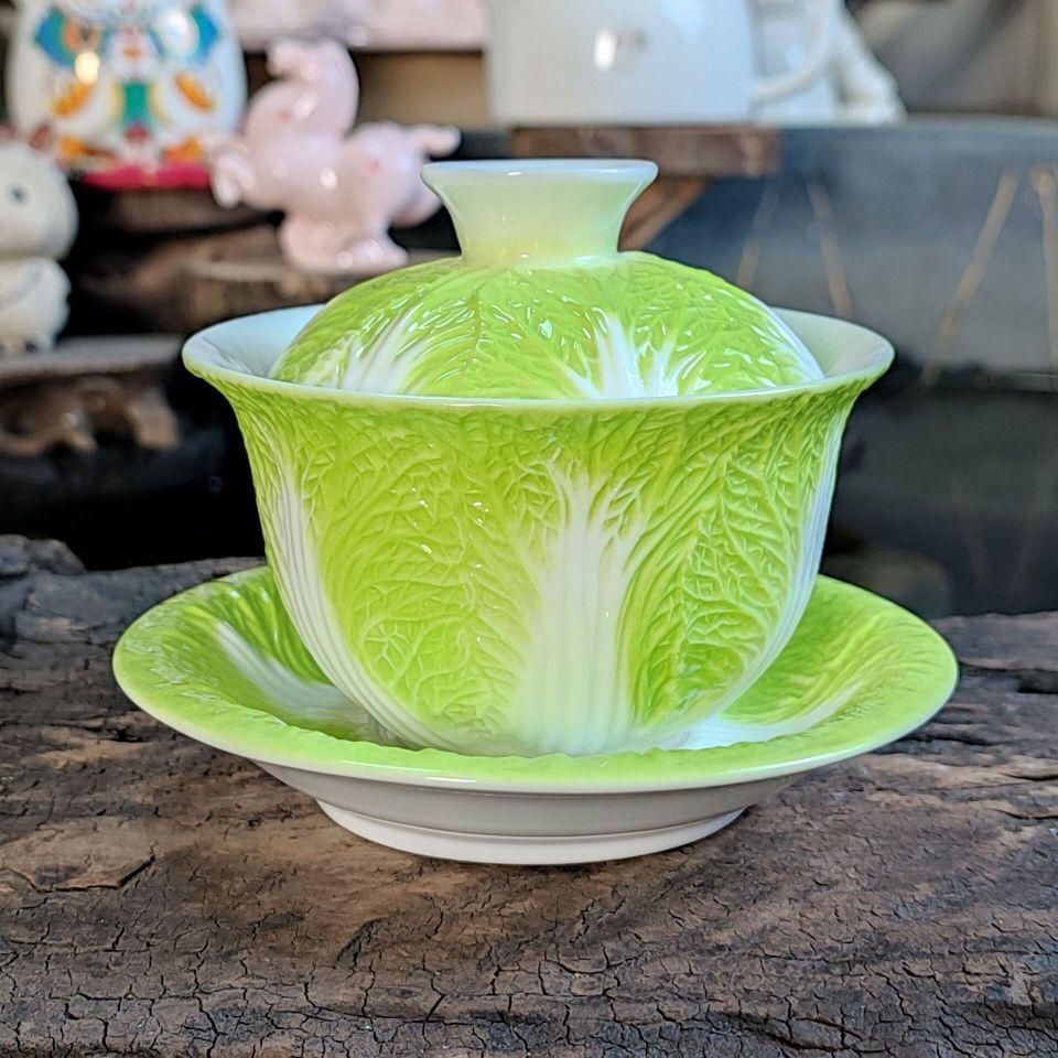 茶器 白菜百財三才蓋碗 茶碗 煎茶器 茶道具 新品未使用 - メルカリ