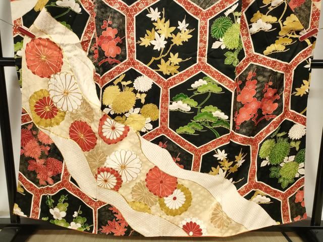 平和屋着物□豪華振袖 駒刺繍 亀甲草花文 金彩 正絹 逸品