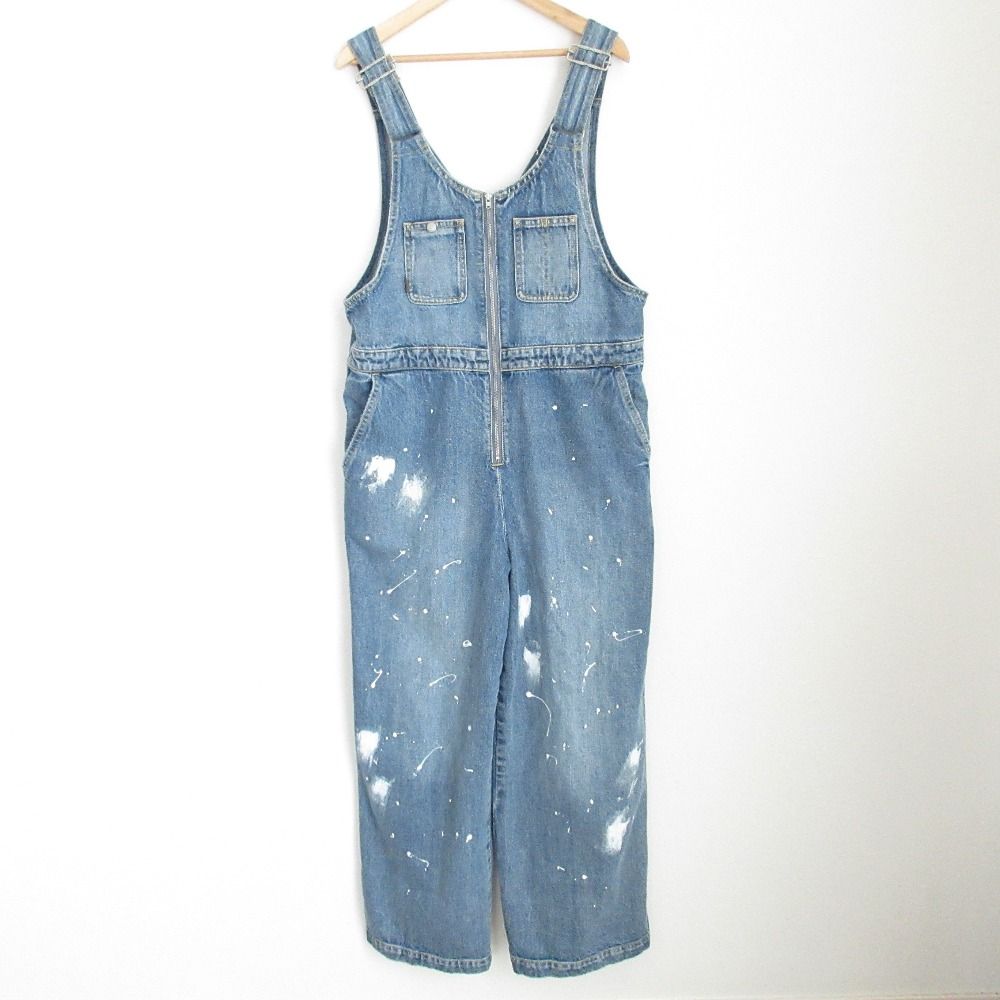 24SS Spick and Span スピックアンドスパン 5 1|2 OVERALLS DENIM ペイント加工 デニムオーバーオール 28 ブルー レディース 古着