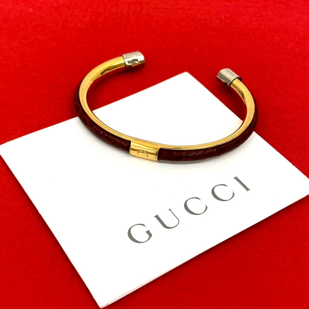 極 美品 GUCCI グッチ GG ロゴ レザー 本革 バングル