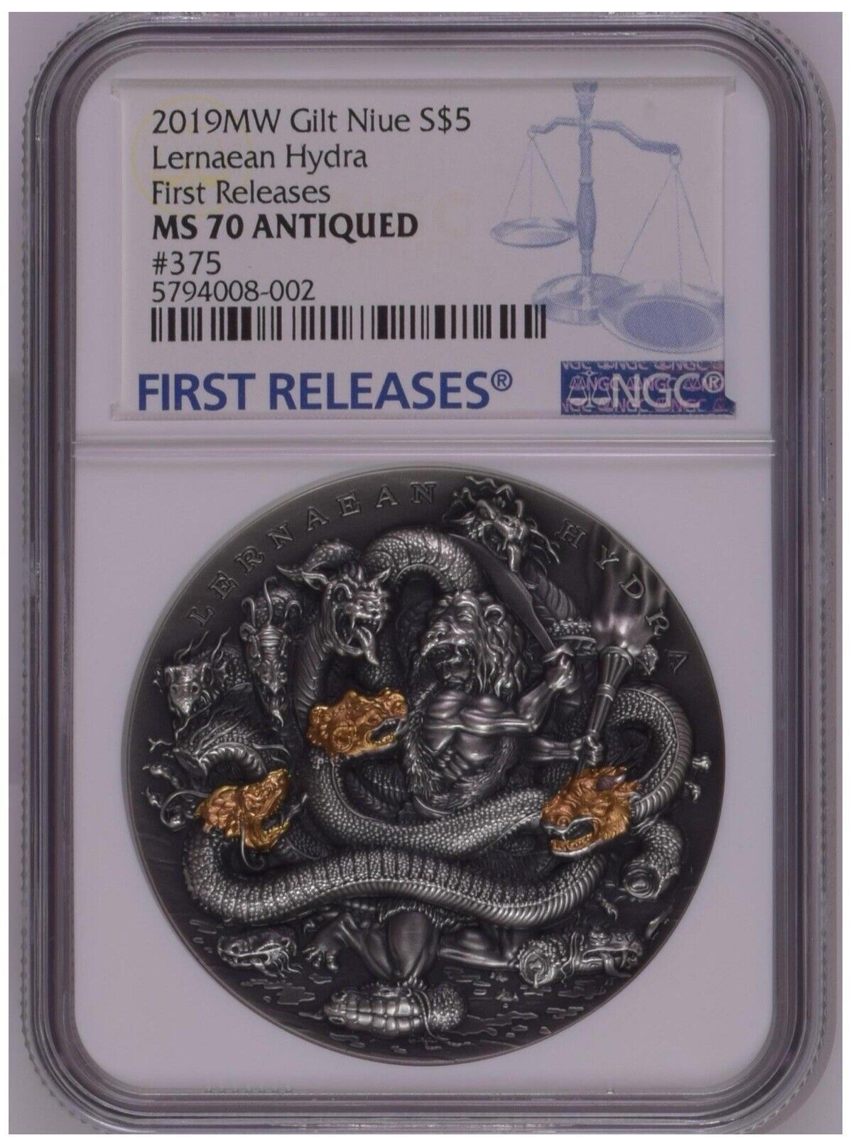 NGC MS70 FR Niue 2019 Lernaean Hydra Twelve Labours of Hercules Silver Coin 2oz