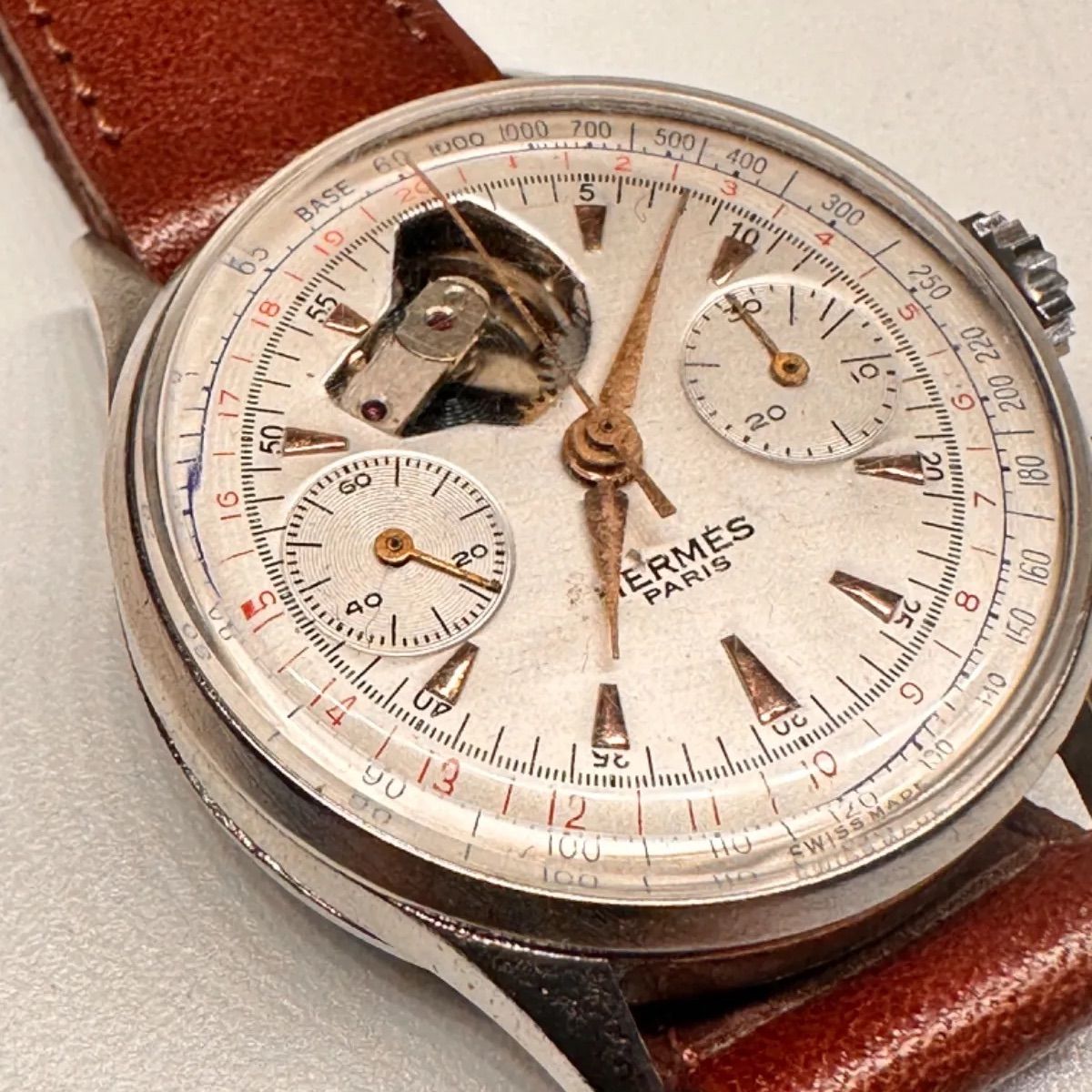 エルメス腕時計　クロノグラフ エルメス パリ レア スケルトン　ヴィンテージ アンティーク腕時計 クロノグラフ 手巻き