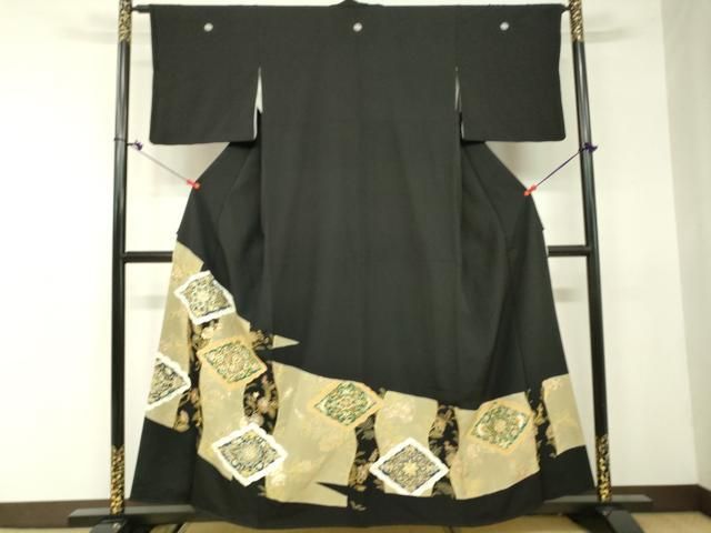 平和屋着物▽豪華黒留袖 駒刺繍 花菱文 金彩 正絹 逸品