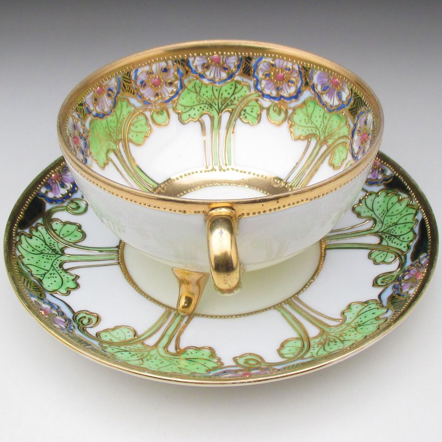オールドノリタケ 1891年〜(カエデ印)金彩点盛り薔薇絵皿」 Noritake
