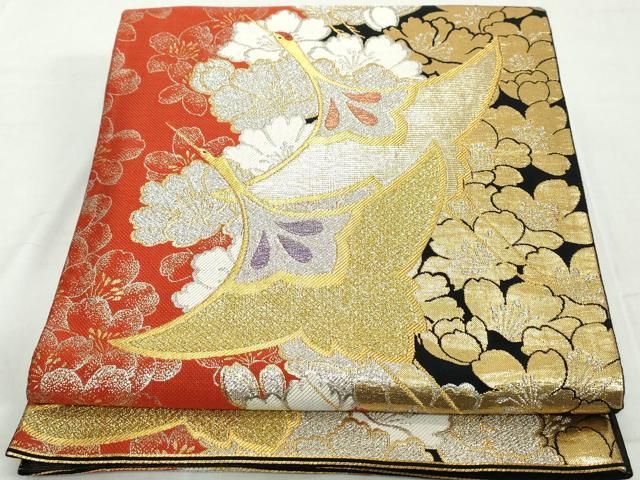 あつこママ様［4890］袋帯 美品 扇面舞鶴花 金銀彩 六通 正絹 着物 あつこママ様［4890］袋帯 美品 扇面舞鶴花 金銀彩 六通 正絹 着物