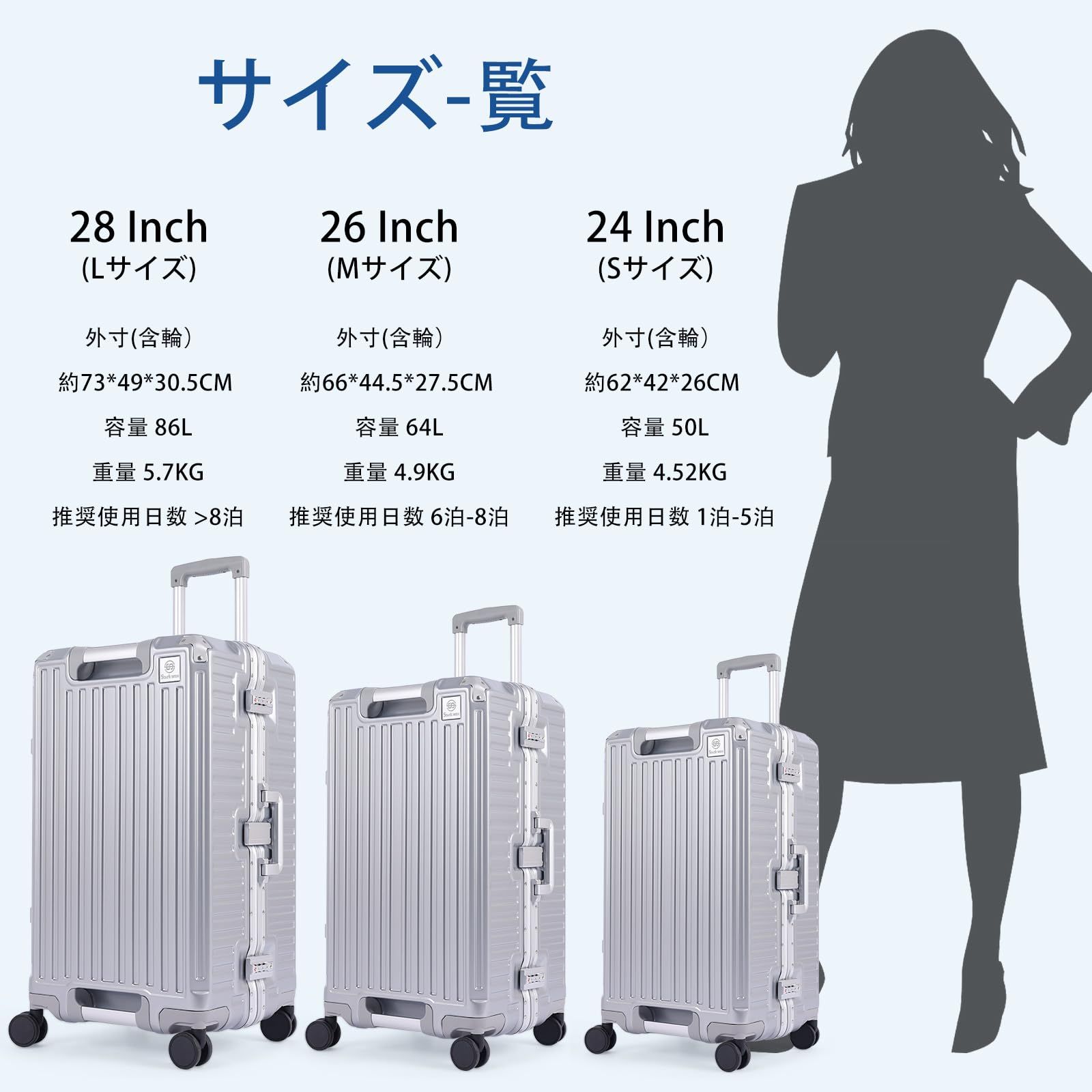 スーツケース出張 留学用スーツケース大型