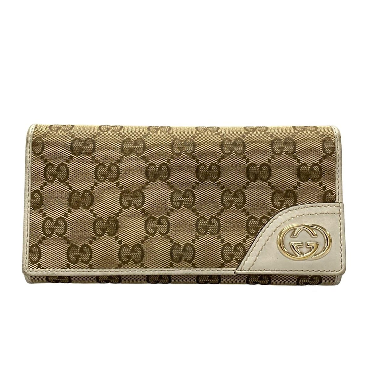 GUCCI グッチ 長財布 GG柄 204836 白×ブラウン×ダークブラウン レザー