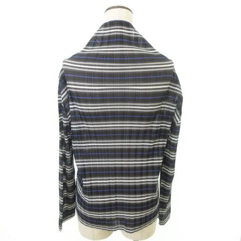 プリーツプリーズ PLEATS PLEASE 美品 PP93-FK337 ボーダー 長袖 カットソー ハイネック 薄手 3 約Lサイズ 黒 ブラック レディース プリーツプリーズ PLEATS PLEASE 美品 PP93-FK337 ボーダー 長袖