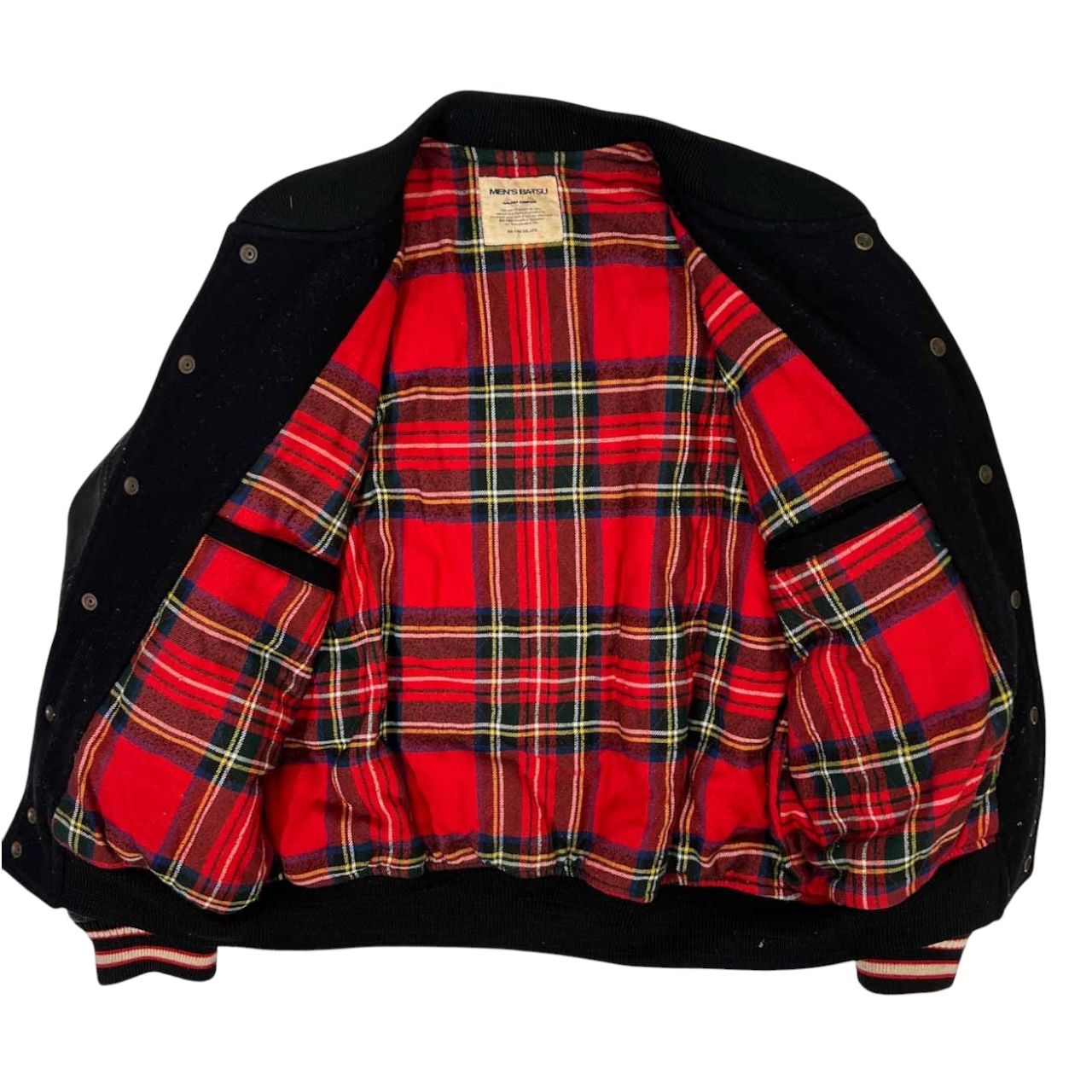 80s vintage MEN'S BATSU メンズバツ 豪華刺繍&ワッペン 裏タータン