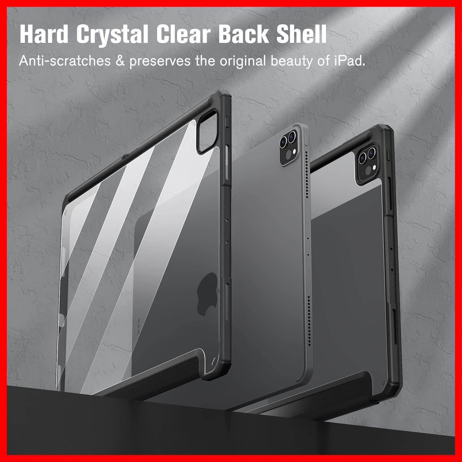 スリムケース iPad Pro ハイブリッド 12.9インチ 第6世代 2025用 ペンホルダー内蔵 フィンティー 耐衝撃性カバー クリア透明バックシェル付き Fintie 第5|4|3世代 コンポジションブックにも対