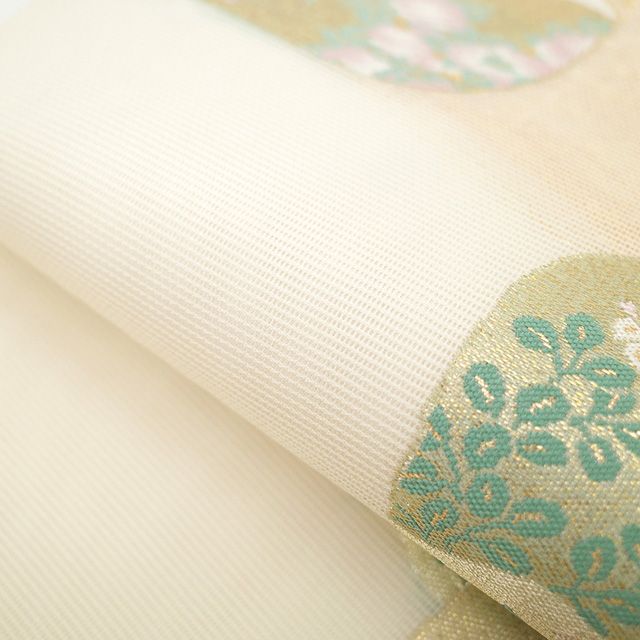値下げ～夏の袋帯・鈴虫と秋草・オフホワイト正絹紗・正絹・美品　M-7 値下げ～夏の袋帯・鈴虫と秋草・オフホワイト正絹紗・正絹・美品