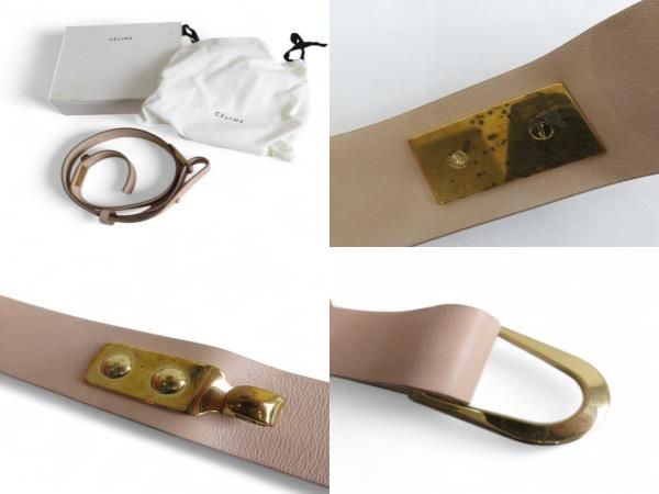 セリーヌ CELINE ベルト ピンクベージュ ゴールド金具 レザー M