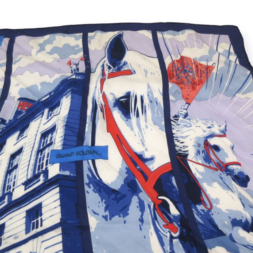 美品 HERMES エルメス カレ70 QUAND SOUDAIN その時、突然！ シルク100