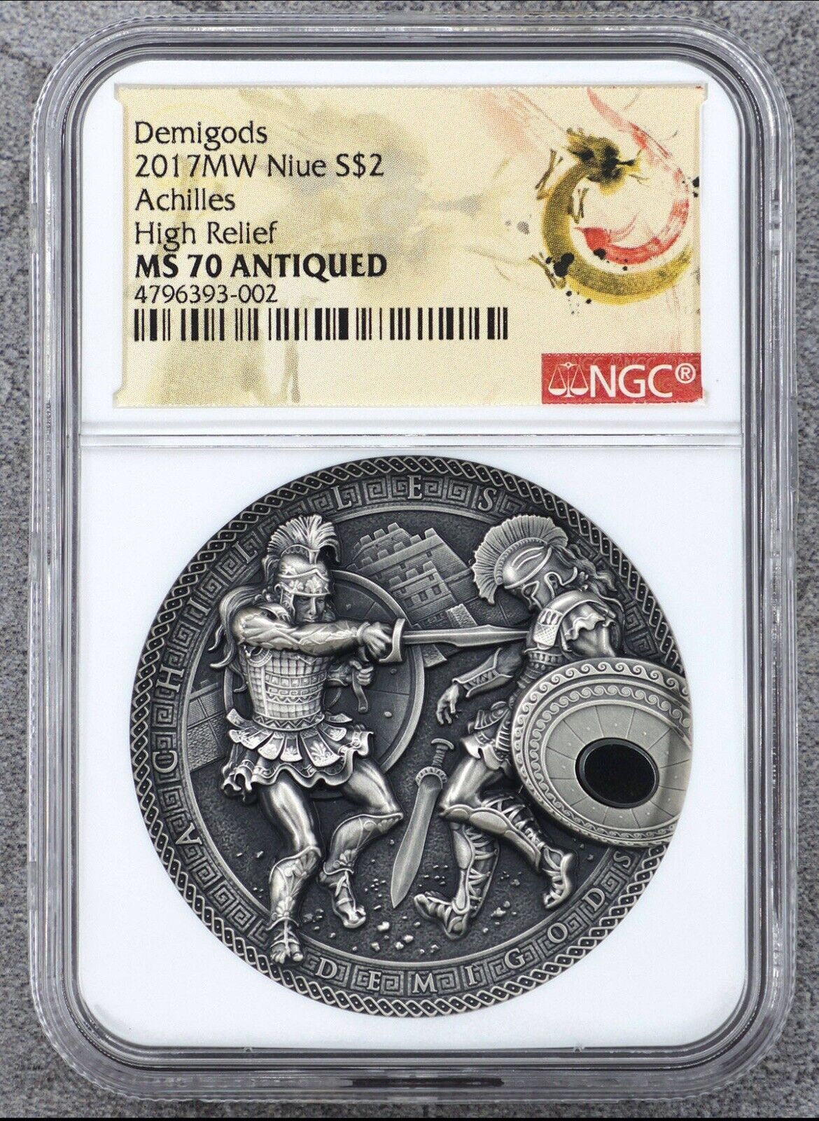 NGC MS70 2017 Niue Achilles VS Hect- HEMATITE DEMIGODS 2 OZ SILVER COIN 2$