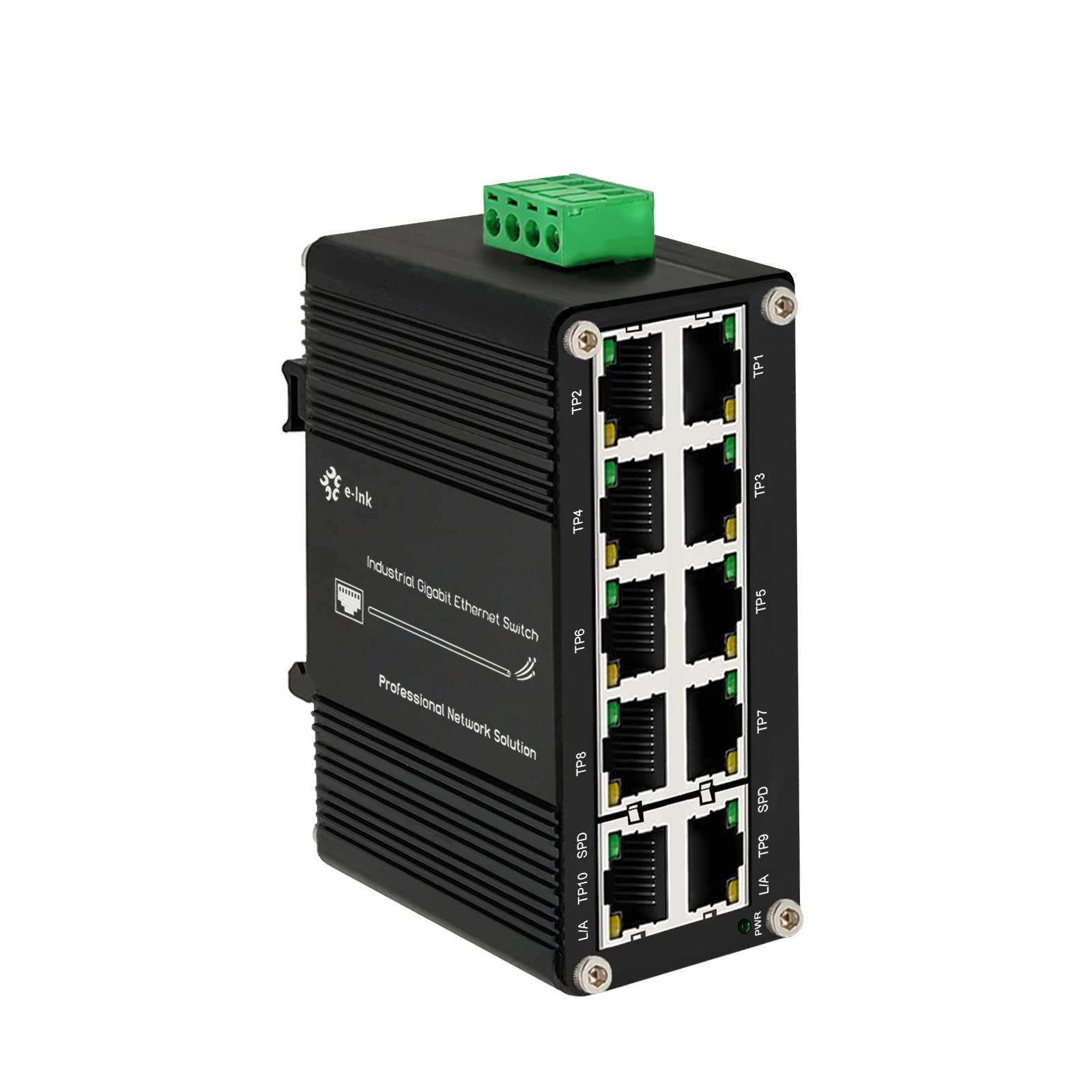 人気商品 ミニ産業用スイッチ10ポートギガビットスイッチ強化10ポートRJ4510/100/ 1000MbpsイーサネットスイッチDINレールマウント屋外イーサネットスイッチ、12-48V DC電源入力を備えたアンマネー