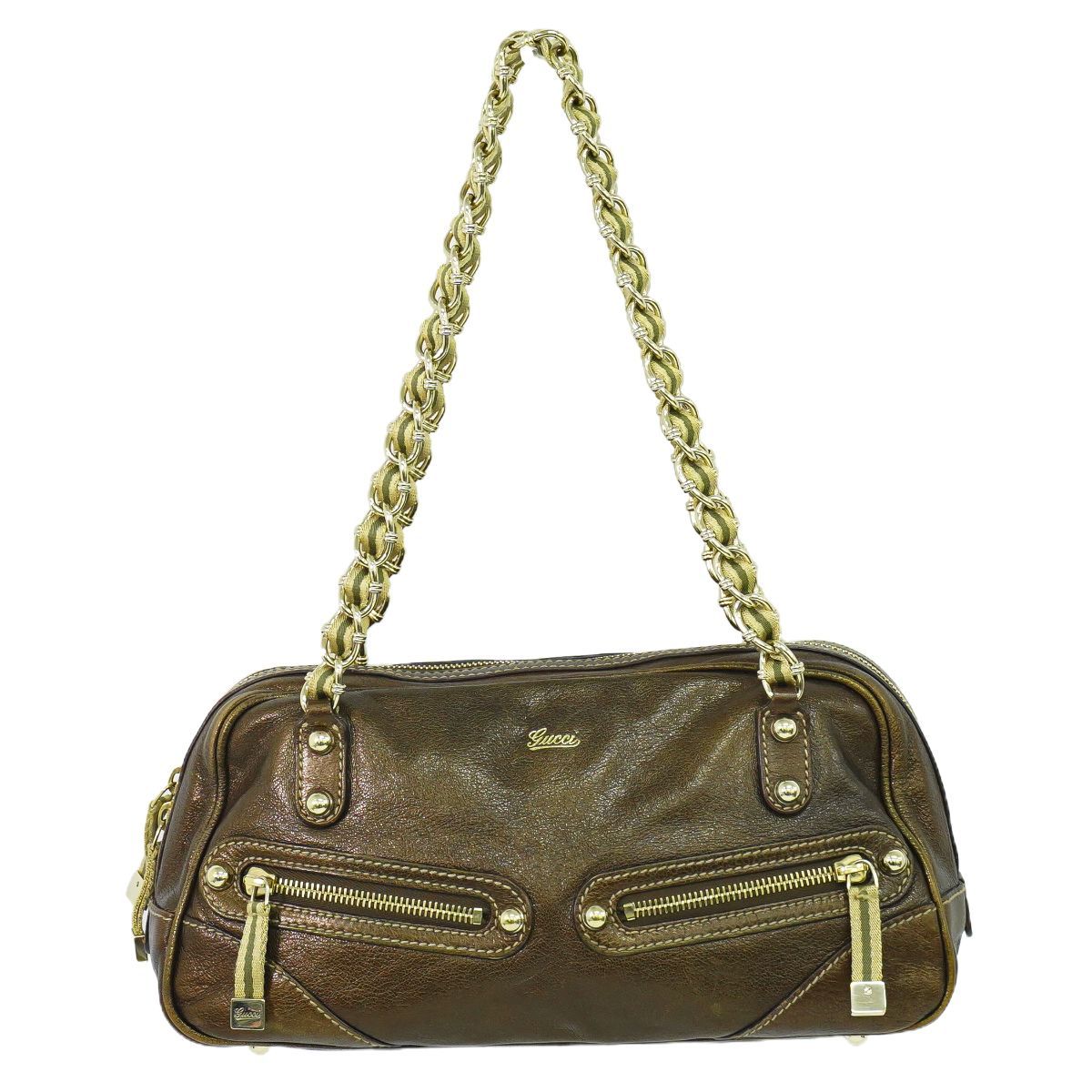 本物 グッチ GUCCI チェーン ショルダーバッグ レザー メタリック  