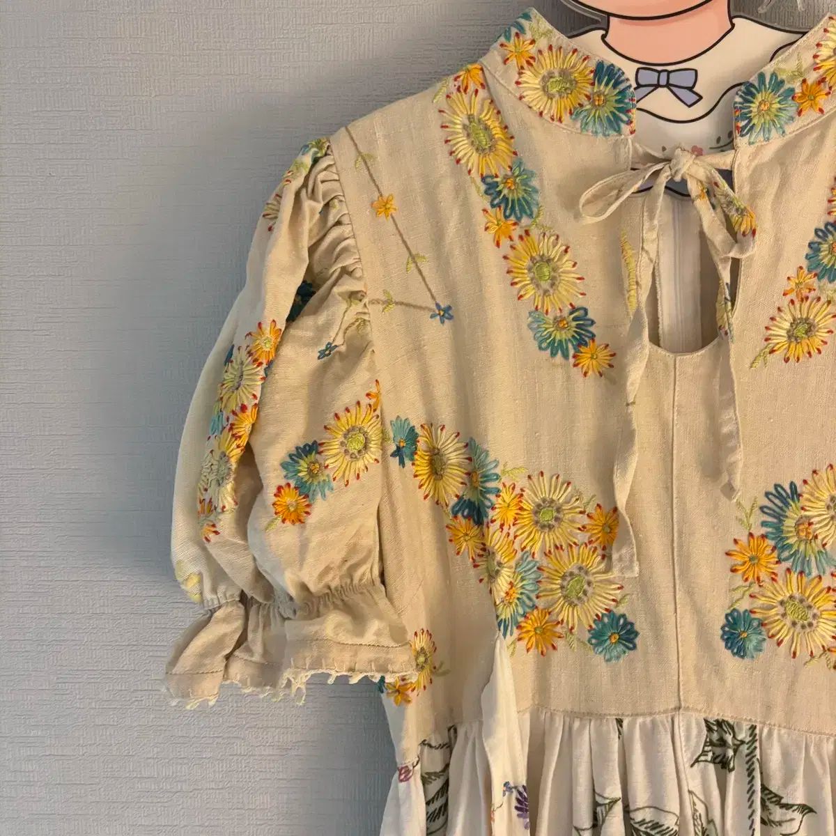 ハンドメイド 花 刺繡 ロング丈ワンピース ヴィンテージ