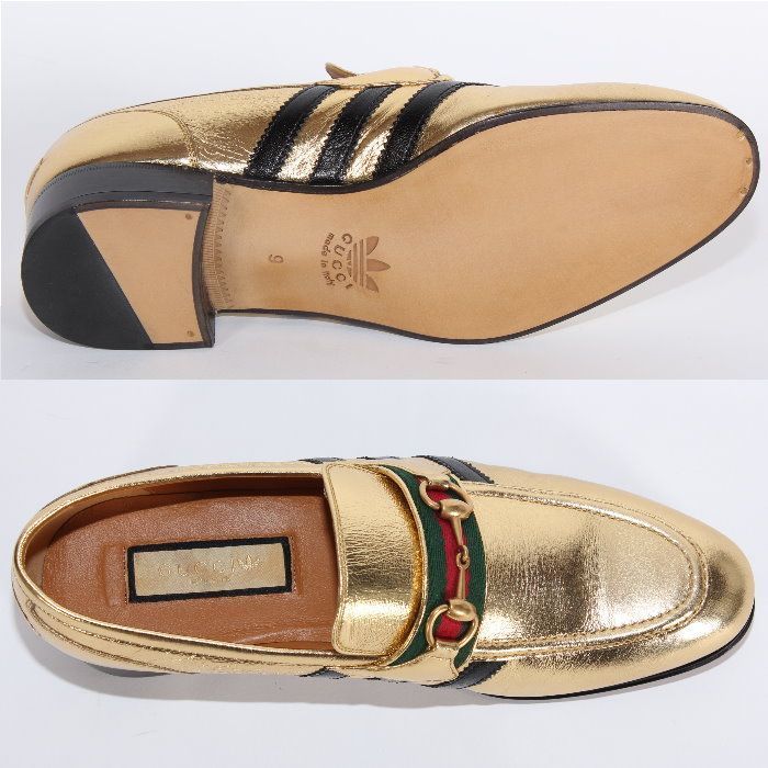 adidas x Gucci アディダス グッチ コラボ 限定 ローファー ゴールド 702283 AAA70 8044 9サイズ ホースビット ロゴ  トレフォイル ウェブ スリーストライプス スリッポン ドレス シューズ 靴 メンズ - メルカリ