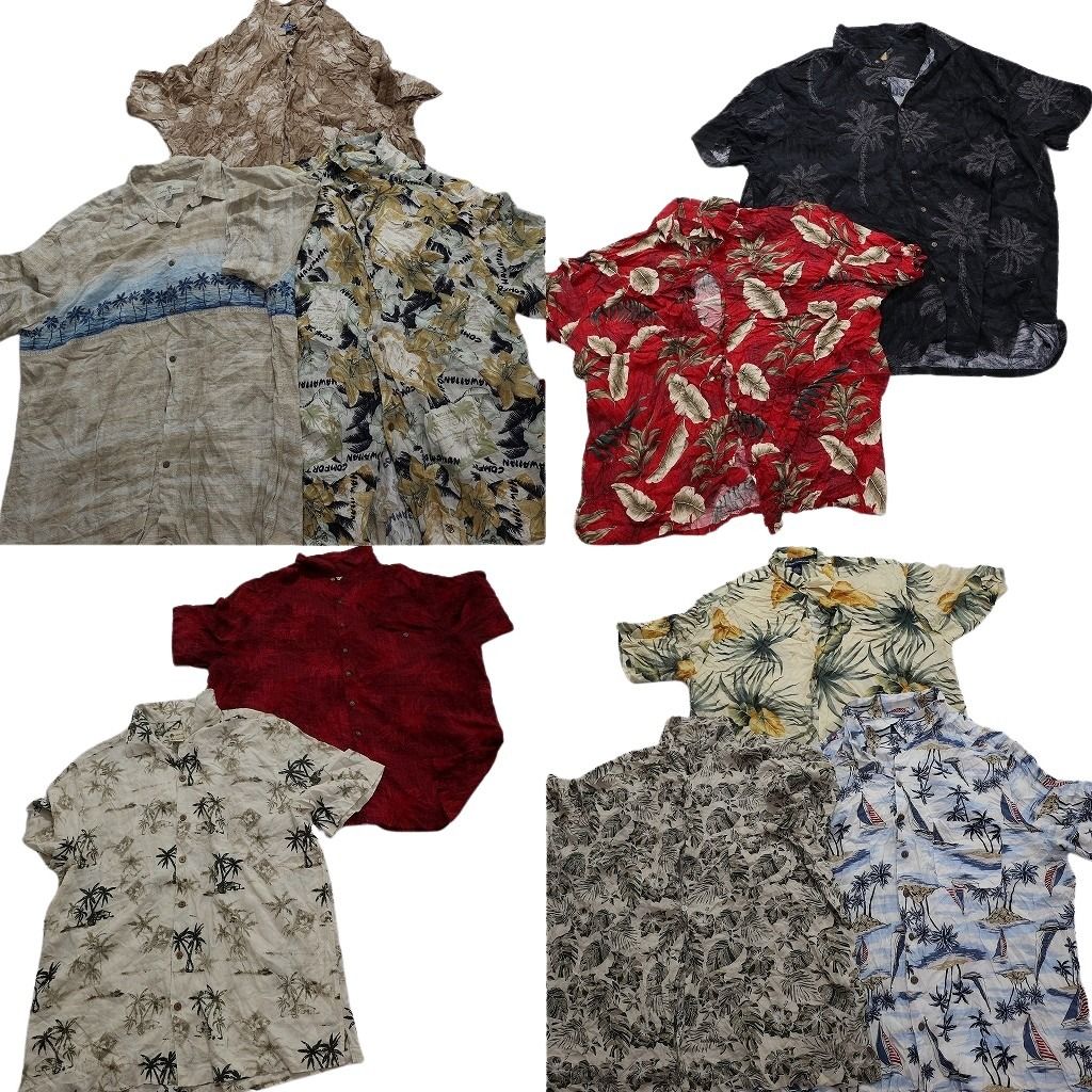 古着卸 レーヨン系 アロハシャツ 半袖シャツ 10枚セット メンズ 2XL パームツリー ハイビスカス リーフ柄 古着 NA3345