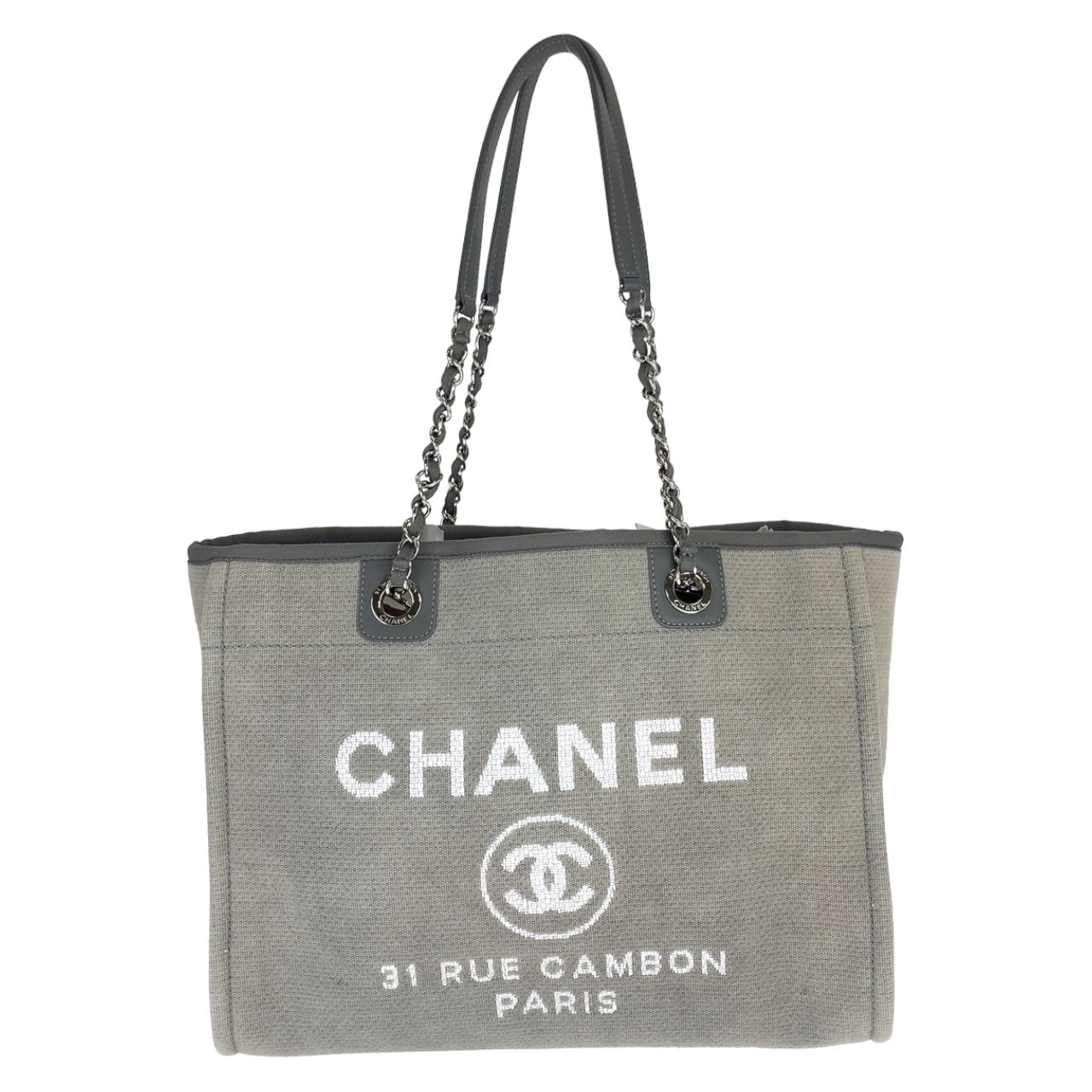 CHANEL シャネル ドーヴィルトートM ココマーク ベージュ グレー